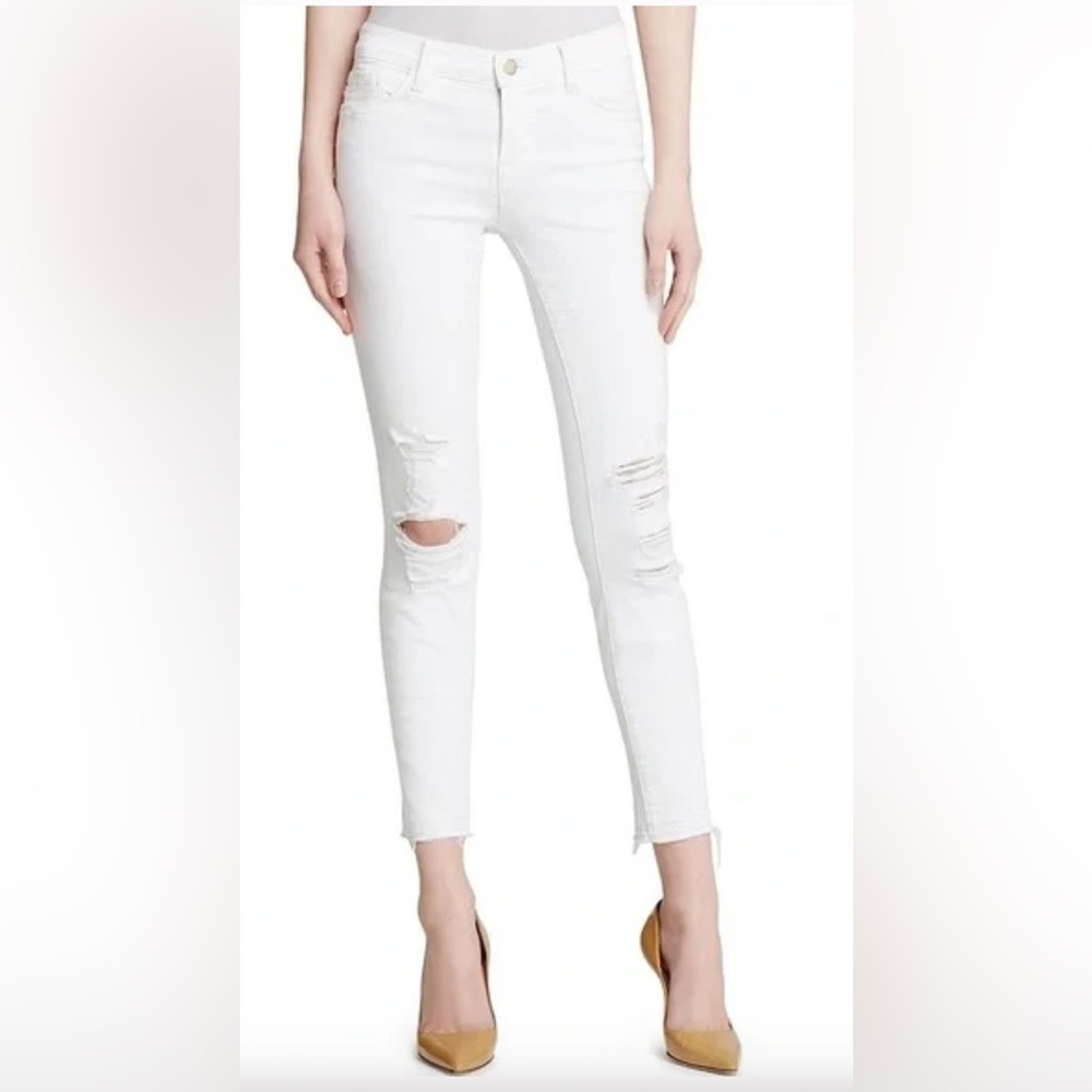 J Brand White Distressed Skinny Jeans